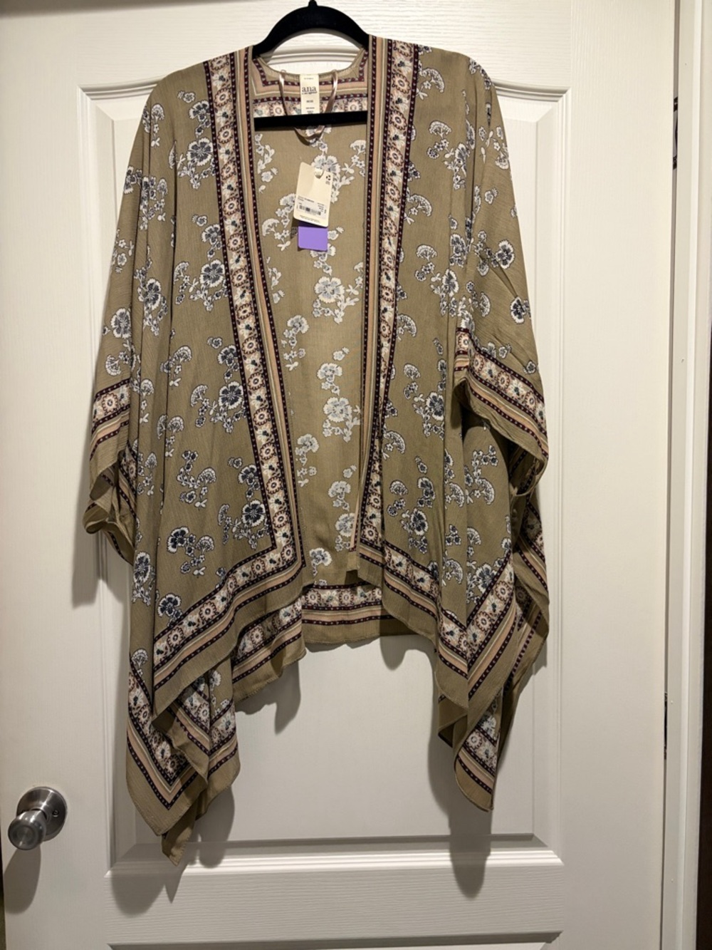 a.n.a Olive Green Floral Border Kimono